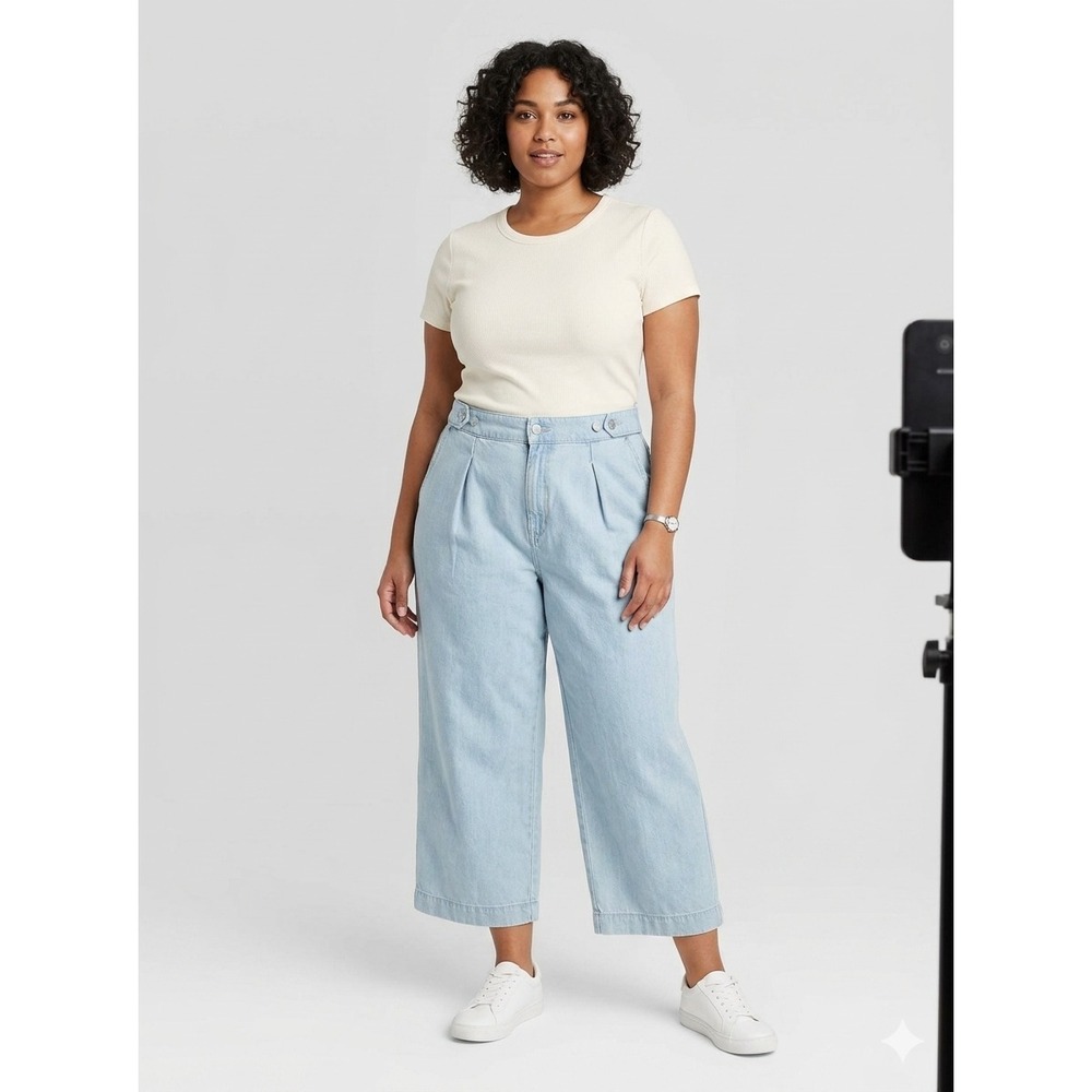 NWT Universal Thread Light Wash Cropped Two Way Trouser Wide Leg Jeans Size 16R